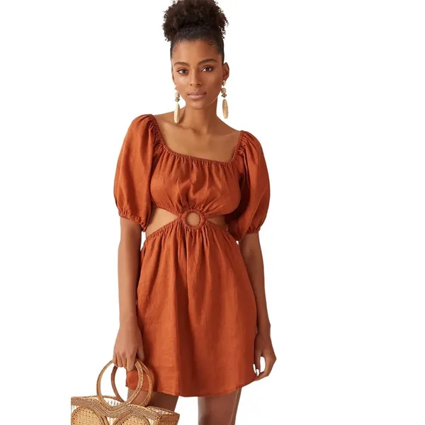 Anthropologie Faithfull‎ Almero Linen Square-Neck Puff-Sleeve Mini Dress NWT - Image 4