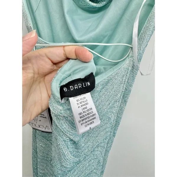 B Darlin Gown Size Small Green Mint Open‎ Back Side Slit Spaghetti Strap - Image 10
