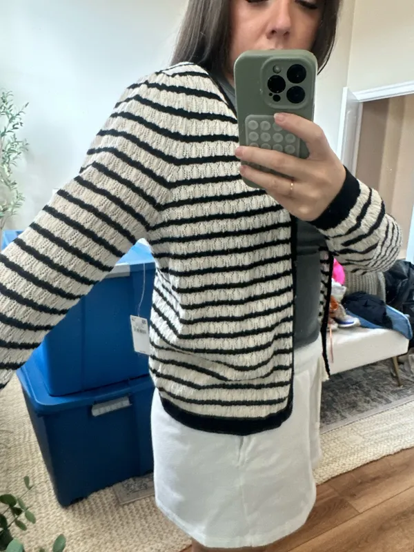 black and white striped cardigan old navy - Image 2