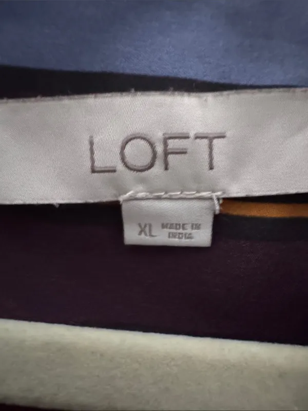 LOFT Striped Long-Sleeve Blouse in Burgundy, Navy & Gold - Image 3