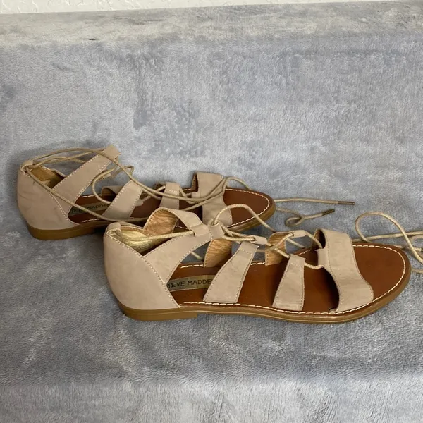 Steve Madden Gabriela Lace Up Gladiator Suede Sandal Taupe Size 7.5 - Image 2