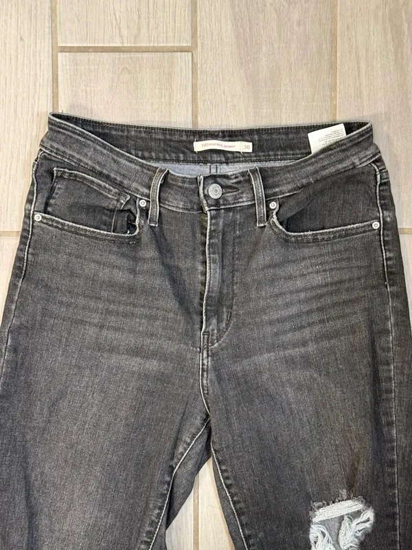 Women's High-Rise Straight Leg Ripped Jeans in Washed Black - Image 4