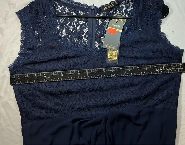 Miusol Women's Navy Blue Lace Cap Sleeve Maxi Evening Dress. 3XL - Image 7