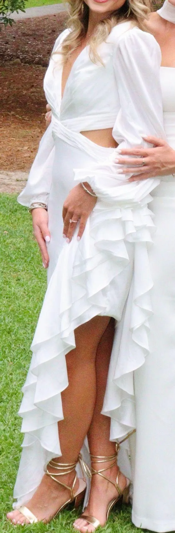 White Asymmetrical Ruffled Gown Mac Duggal Cut-Out 4 - Image 10