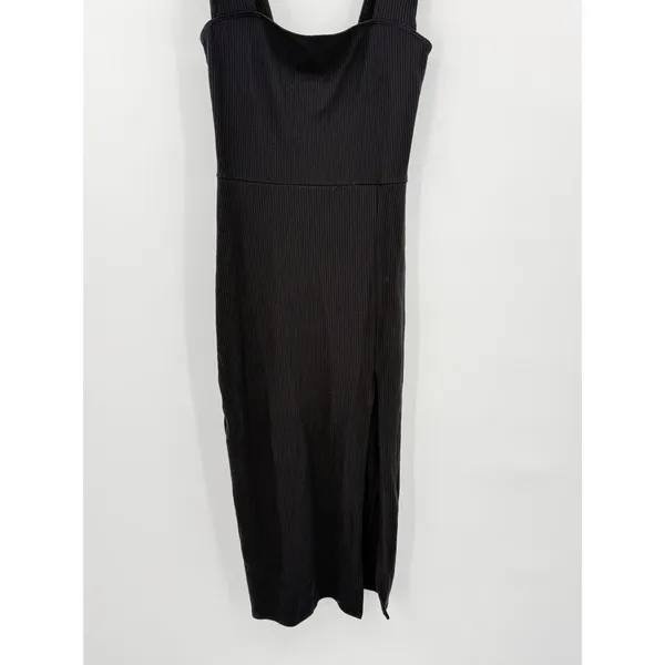 Reformation Cassi Knit Dress Small Black Ribbed Sleeveless Midi Slit Fitted Rib - Image 6