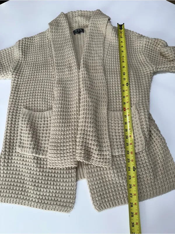 POL Anthropologie Waffle-Knit Shawl Collar Cardigan - Cream Beige size Small - Image 4