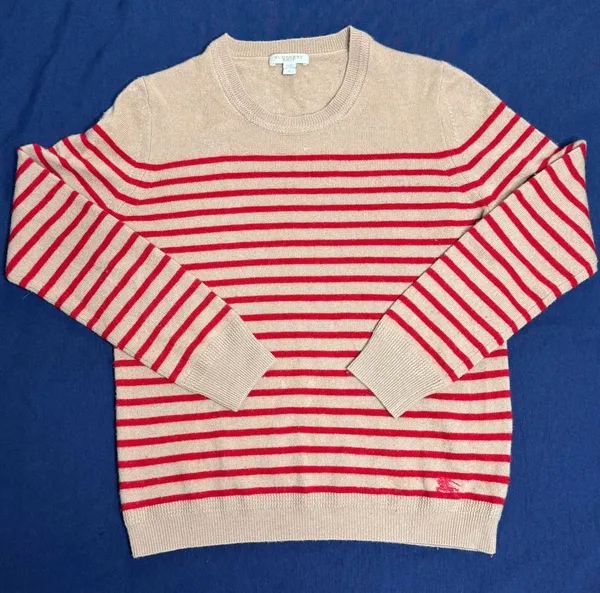 Burberry Brit 100% Cashmere Striped Sweater Red Beige Equestrian Logo M - Image 3