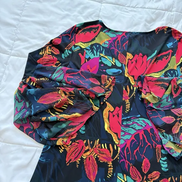 Floral Dress Flutter Sleeve Womens XL Eclectic Abstract‎ Maximalist Dairy Whimsy - Image 9