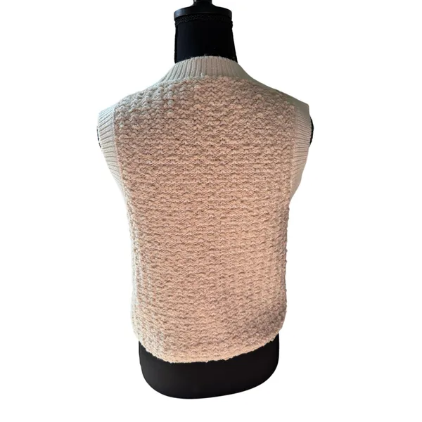 Heartloom Bouclé Sweater Vest Cream Ivory Pearl Button Front Pockets S - Image 11