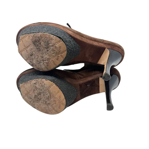 L.A.M.B Pier Booties Suede Shearling Platform‎ Boots High Heels Brown Size US 8 - Image 12