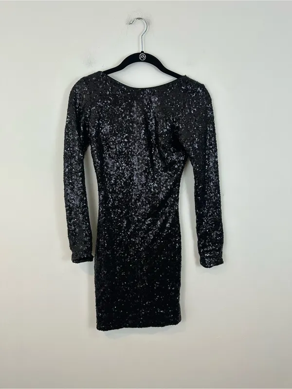 DRESS THE POPULATION Kelly Black Sequin Mini Dress Zipper Back Size XS - Image 2