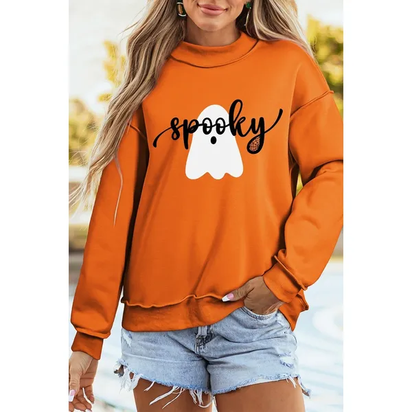 Ghost/ BOO Reversible Print Mock Neck Casual Sweatshirt - Large - Image 3