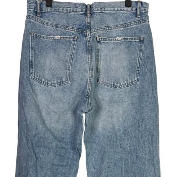 Zara Vintage Style Wide Leg Distressed Cropped Ankle Jean Raw Hem Cotton 10 Blue - Image 5