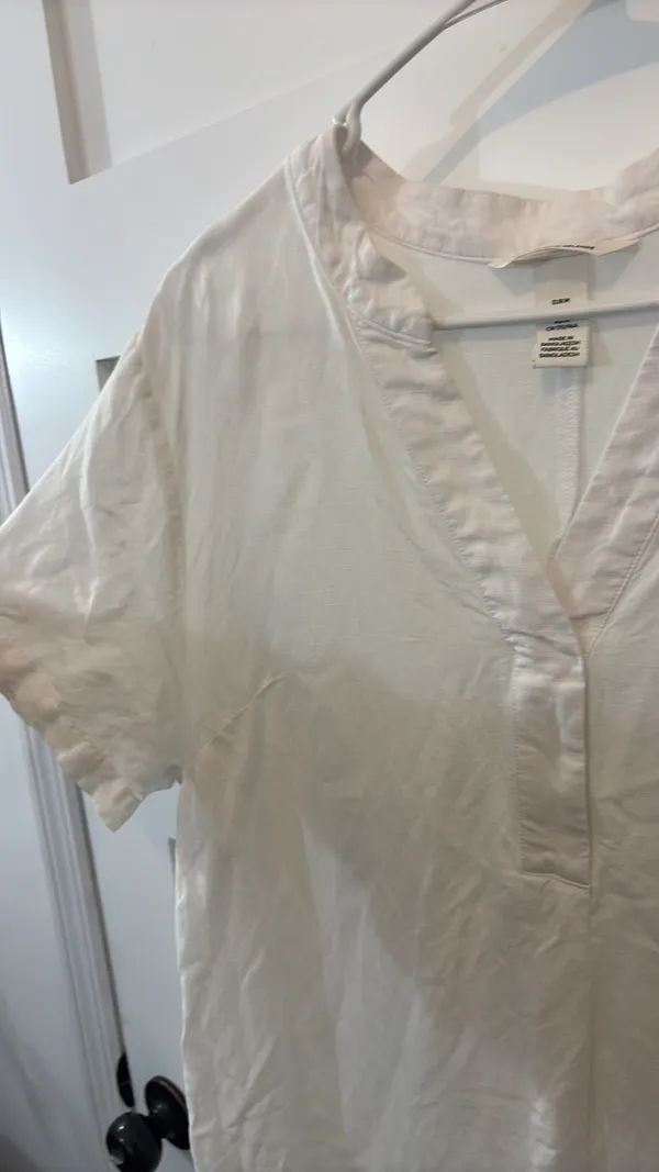 White Linen H&M Midi Maxi Dress T-shirt V-neck - Image 5
