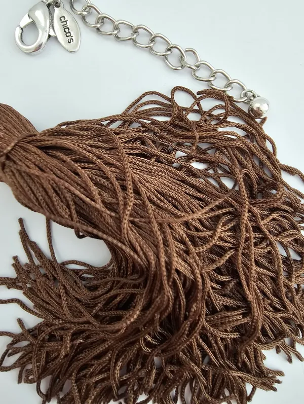 Chico's Mixed Metal Hammered Coin Tassel Statement Necklace - Image 5