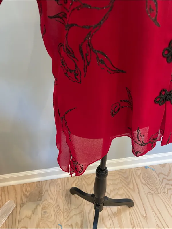 Metaphor Red with black Floral  pattern Button-Front Women’s Top - Image 3