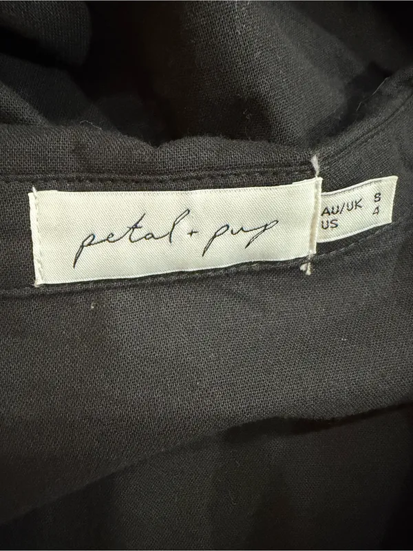 Petal & Pup Linen Blend Black Long Sleeve Collared Midi Dress - Image 3