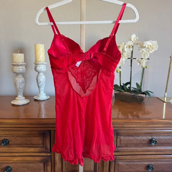 Just Sexy Frederick’s of Hollywood Red Sheer Lace Babydoll Negligee M - Image 6