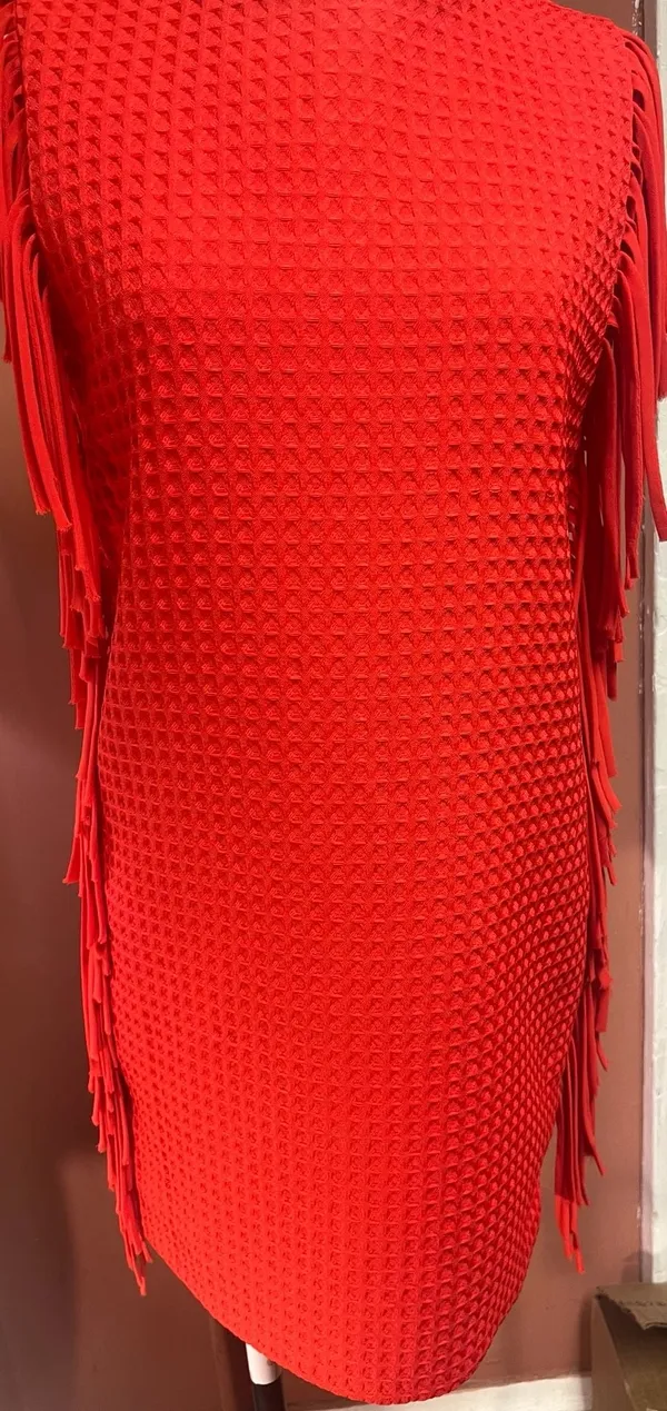 English Factory Red Textured Fringe Shift Dress - Image 5