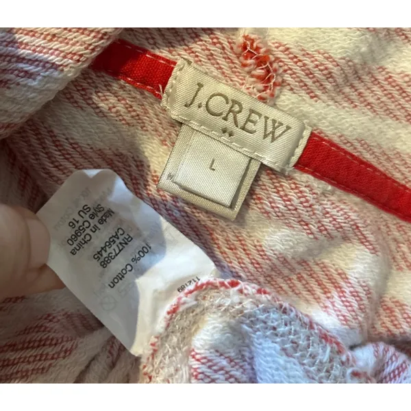 J. Crew Hoodie Pockets Red White Stripe Long Sleeve Front Pockets Relaxed SZ Lg - Image 8