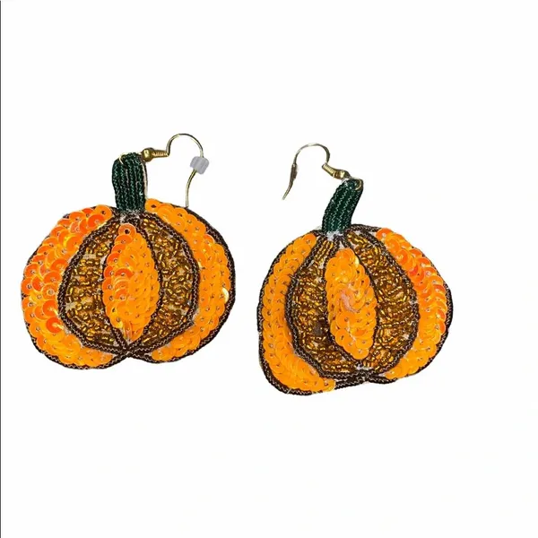 Handmade Fall Halloween pumpkin earrings - Image 2