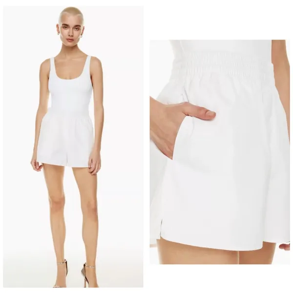 Aritzia Babaton Deakins 3" Shorts Size Medium White Boxer Comfy Casual - Image 2