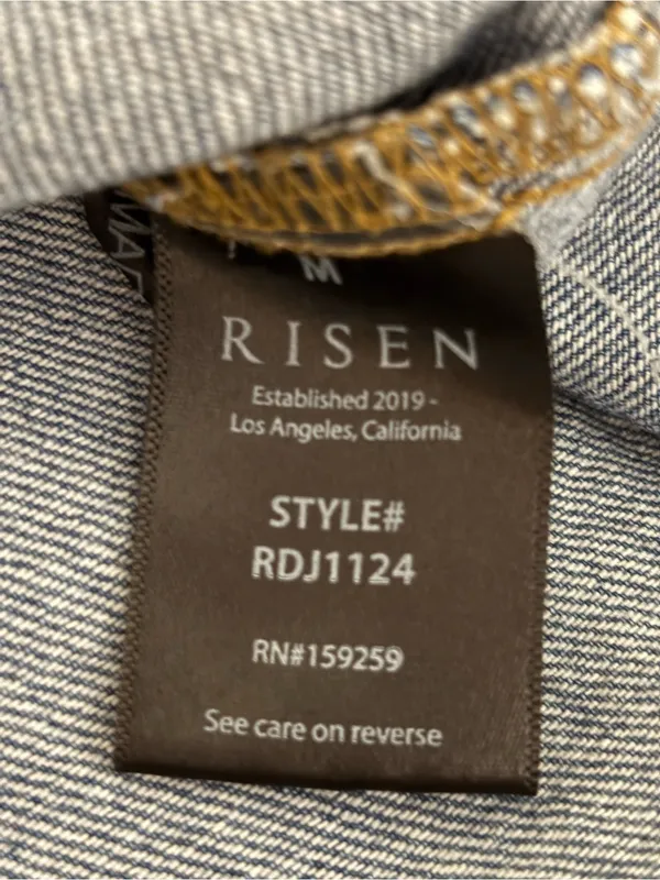Risen Denim Shirt Women M Distressed Raw Fringe Hem Western Button Up - Image 3