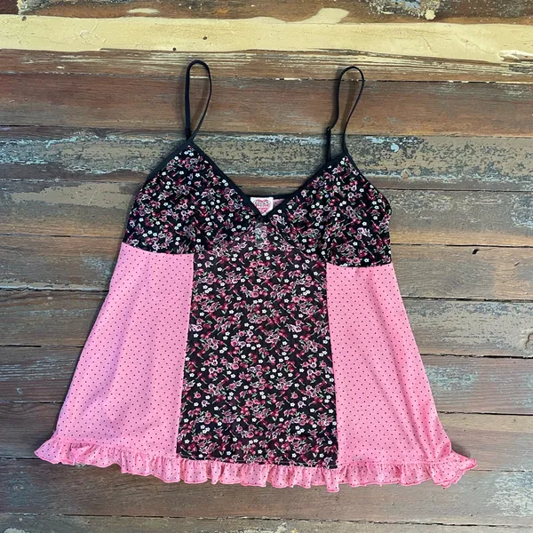 Vintage Y2K Lucky Brand Floral Polka Dot Mesh Babydoll Lingerie Cami Top M 💕🎀 - Image 13