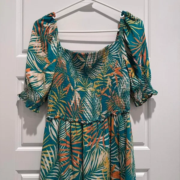 Betsey‎ Johnson Palm Leaf Printed Maxi Dress Medium Tropical Wedding Guest Boho - Image 5
