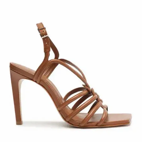 SCHUTZ Octavia Calf Leather Square Toe Heeled Sandal‎ in Brown Size 8.5 - Image 10