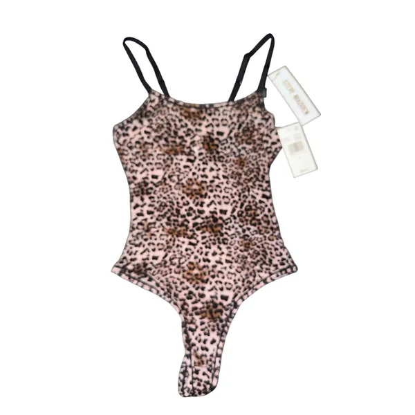 Steve Madden Womens Feathered Leopard Mesh Bodysuit SM11840 Brown Animal Sz S - Image 3