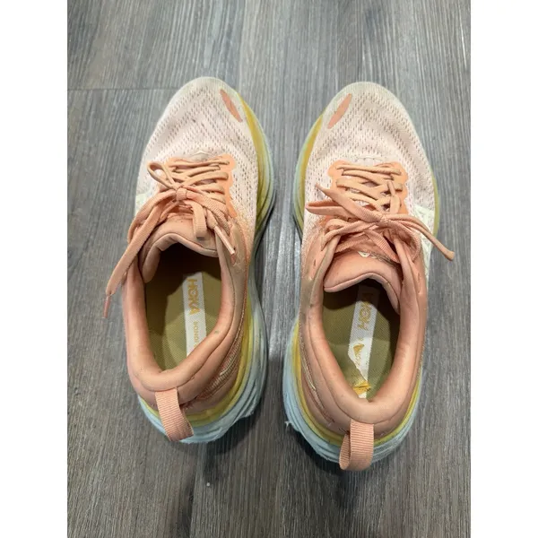 HOKA ONE ONE Bondi 8 Women's‎ Peach/Yellow Running Shoes Size 8.5 - Image 5