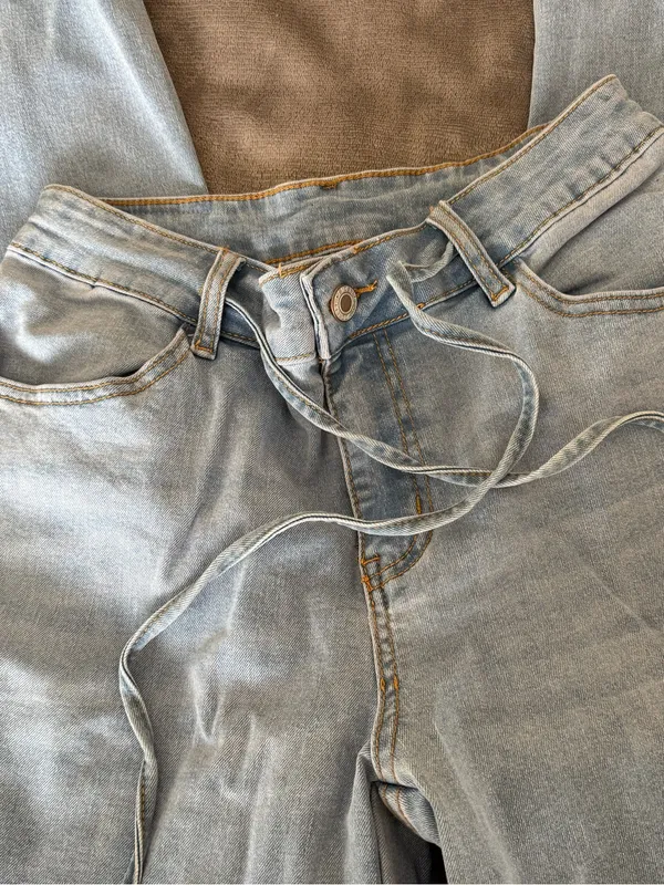 Light Blue Baggy denim Jeans with Drawstring Waist - Image 2