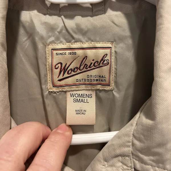Woolrich Womens Safari Field Jacket Tan Beige Cotton Blend Belted Size Small - Image 5