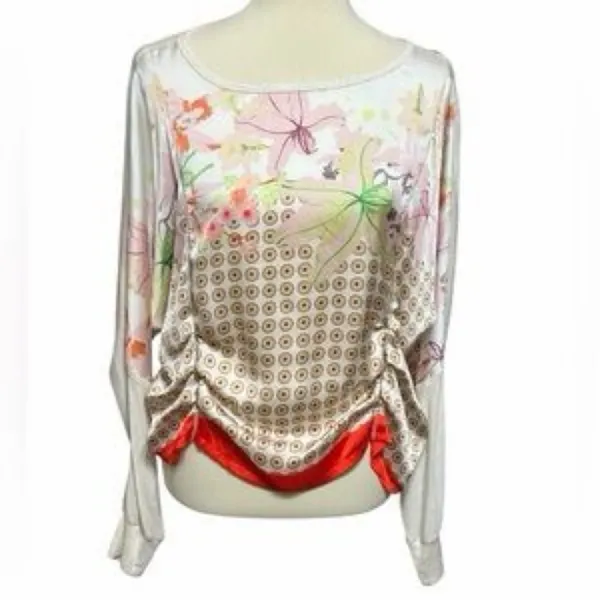 Anthropologie TINY Mixed Media Floral Geo Ruched Dolman Top XS Oversized - Image 5