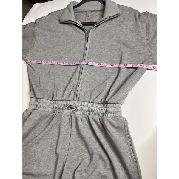 Mono B Half-Zip Long Sleeve Romper Grey Small Tencel Sporty - Image 7