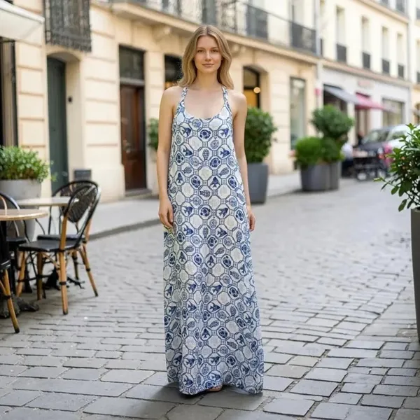 Isaac Mizrahi New York Linen Blend Maxi Dress NWT Blue White - Image 3