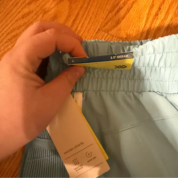 🍎Light Blue Women's Athletic Shorts with White Trim Size L - Image 2