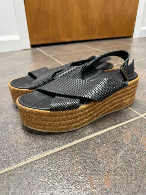 Garnet Hill Audrey Platform Espadrilles Crossover Strap Sandals Black 40 US 10 - Image 15