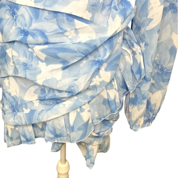 Showpo blue floral long sleeve mini dress wedding spring feminine ruffle - Image 7