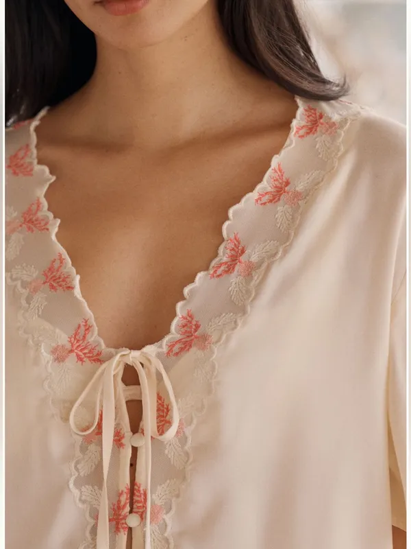 NWT Anthropologie LyreBird Silky Tie-Front Top Ecru Size Medium - Image 2