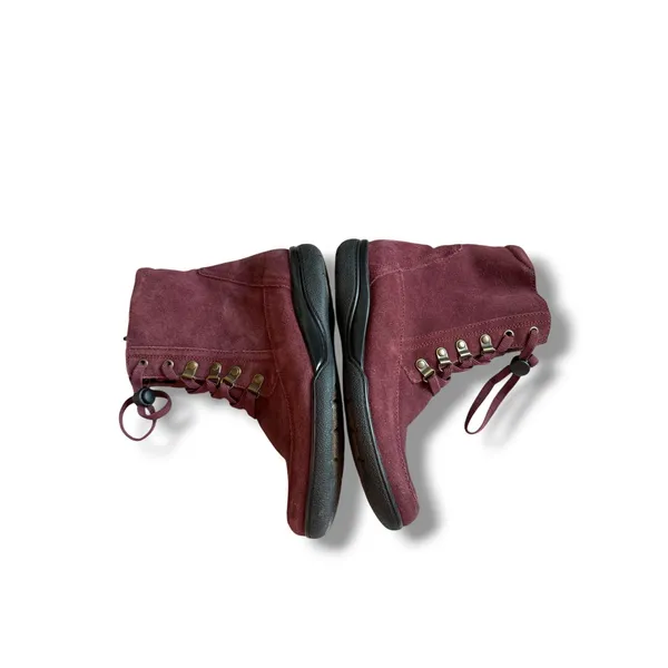 Clarks Ankle Boots Womens 8 Burgundy Suede Lace Up Zip Comfort Hiking Booties - Image 4