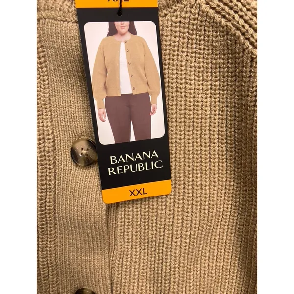 Banana Republic Cardigan Sweater‎ Womens XXL Tan NWT Shaker Knit Button Front - Image 9