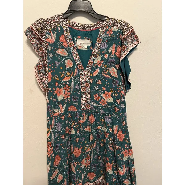 Anthropologie Zenia Floral Mini Shift Dress Size Small Boho Peasant Festival - Image 5