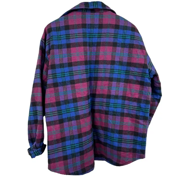 Vintage 90s Plaid Quilted Shacket Blue Pink Size XL - Image 3