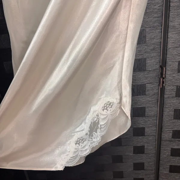 Vtg Delicates Slip Dress‎ Women L Ivory Lace Sequin Pearl Satin Bridal Club Date - Image 5