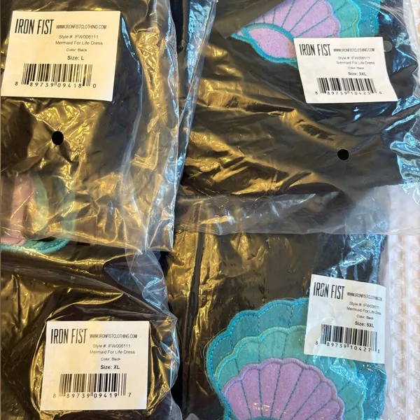 NEW! Iron Fist Mermaid For Life Sheer Black Midi Dress 3X Turquoise Blue Shells - Image 12