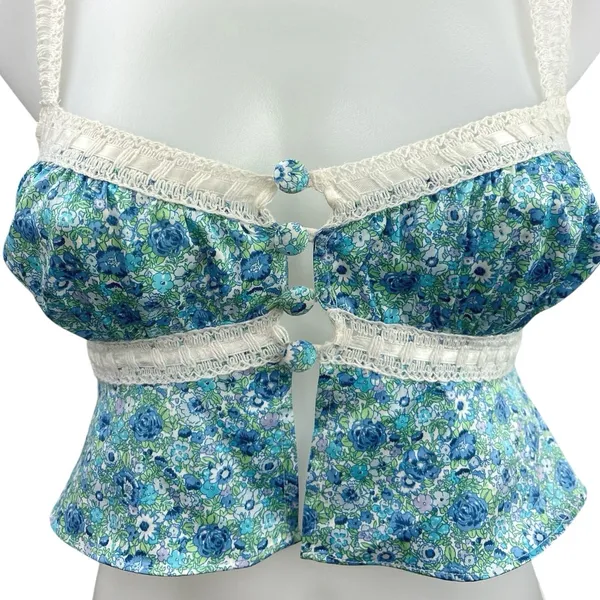 For Love & Lemons Alana Floral Print Lace Strap Cami Camisole Crop Top Size XXS - Image 10