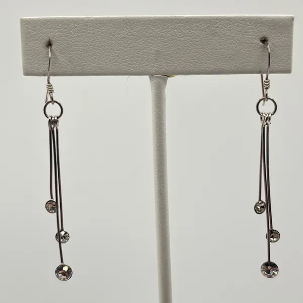925 Sterling Silver Triple Strand Rhinestone Drop Earrings‎ Linear Tiered Dangle - Image 5