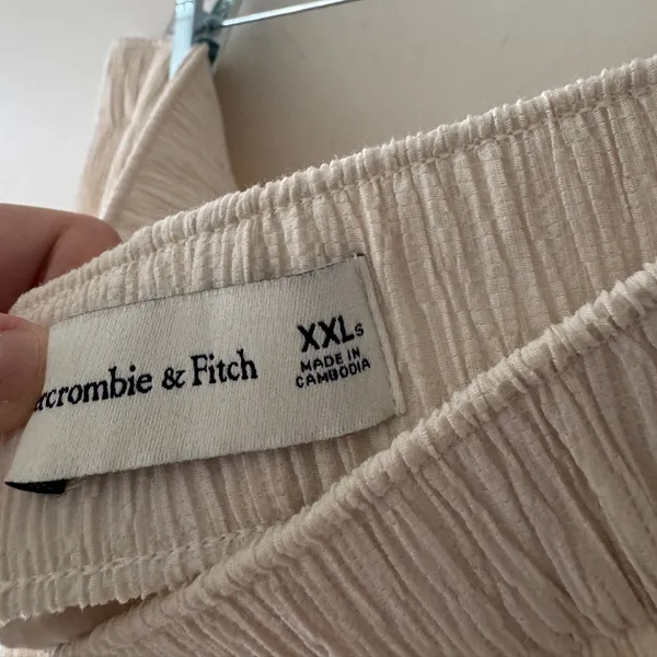 Abercrombie & Fitch Cream Textured Pull On Wide Leg‎ Beachy Pants - Image 6